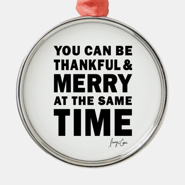 Thankful and Merry Round Christmas Ornament (Front)