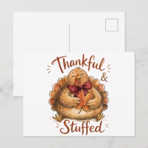 Thankful And Stuffed Watercolor Turkey Postcard