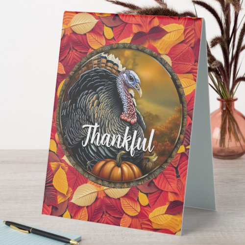 Thankful and Turkey Thanksgiving Menu Table Tent Sign