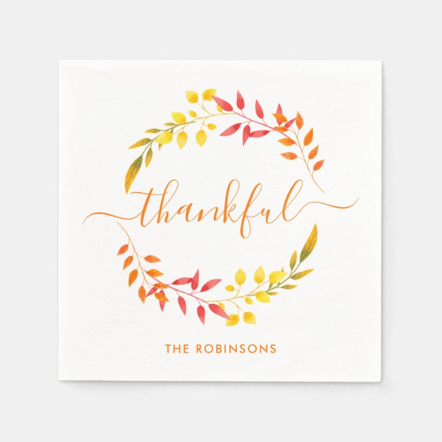 Thankful Autumn Fall Colors Modern Thanksgiving Napkins (Front)
