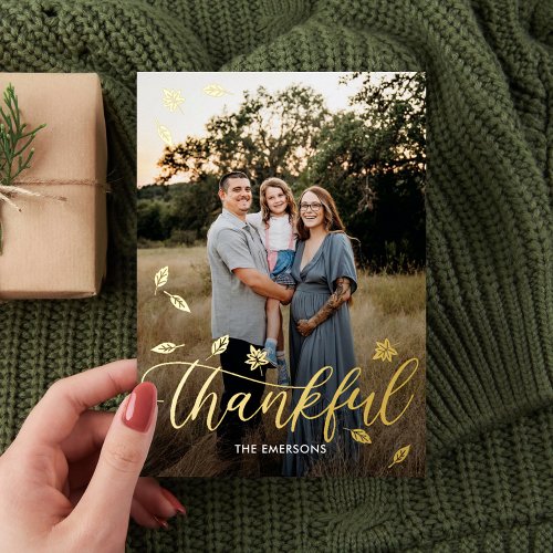 Thankful Autumn Foil Thanksgiving Photo Card