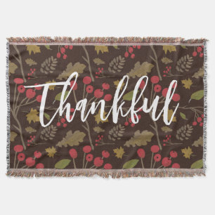 Thankful Autumn leaves foliage on brown Throw Blanket