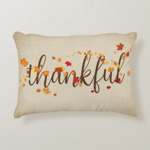 Thankful Autumn Leaves on Burlap Accent Pillow