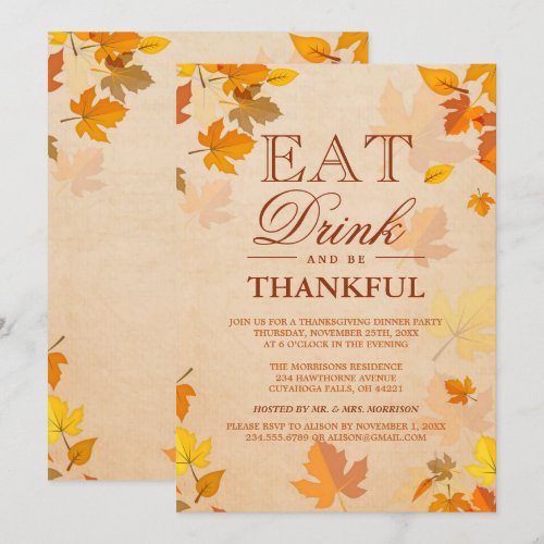 Thankful Autumn Leaves Thanksgiving Dinner Party Card