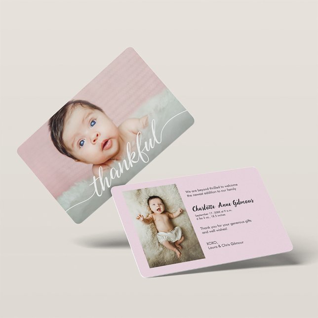 Thankful Baby Girl Photos Pink Baby shower Invitation (Creator Uploaded)