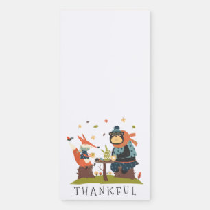 Thankful Bear Fox Autumn Cartoon Thanksgiving Magnetic Notepad