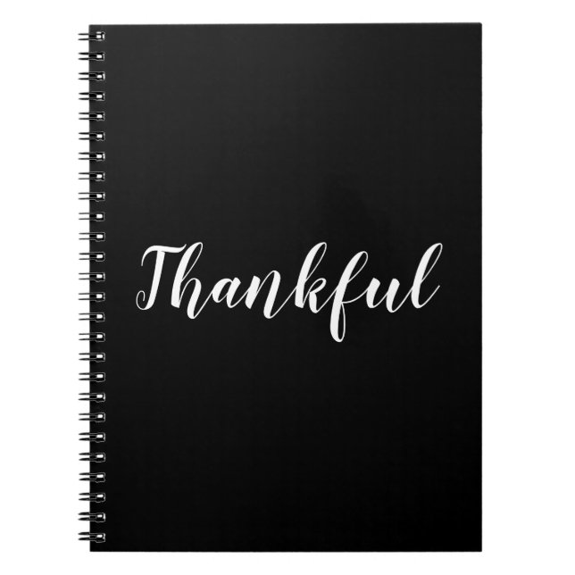 Thankful black custom script text elegant notebook (Front)