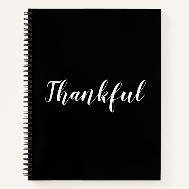 Thankful black custom script text elegant notebook (Front)
