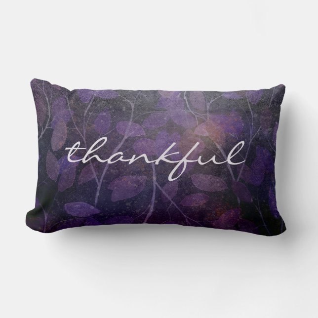 thankful black purple foliage lumbar pillow (Front)
