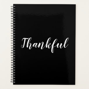 Thankful black white custom script modern elegant planner