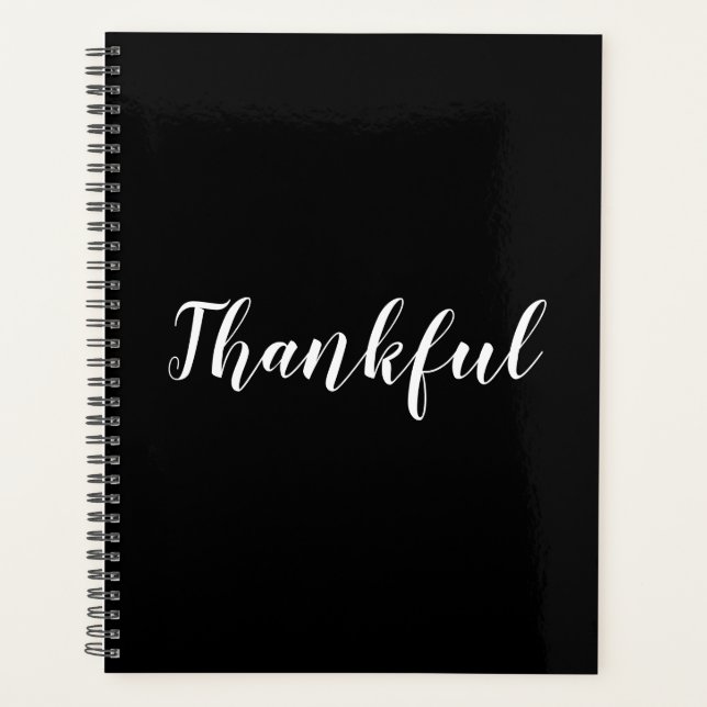 Thankful black white custom script modern elegant planner (Front)