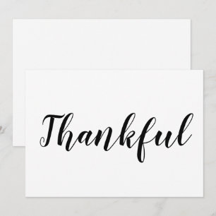 Thankful black white script cute thanksgiving card