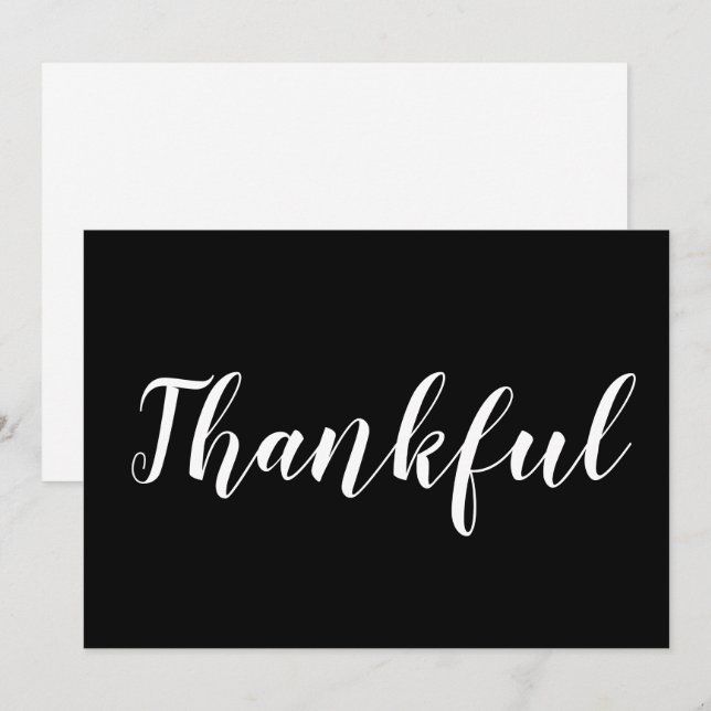 Thankful black white script cute thanksgiving card (Front/Back)