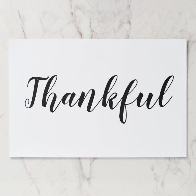Thankful black white script thanksgiving placemats (Front)