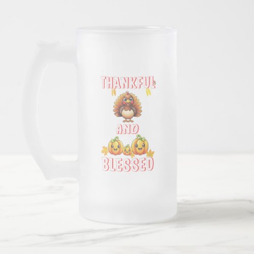 Thankful Blessed 23 US Maple November Thanksgiving Frosted Glass Beer Mug