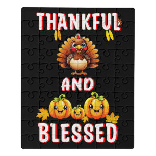 Thankful Blessed 23 US Maple November Thanksgiving Jigsaw Puzzle