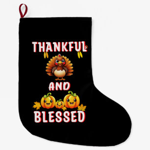 Thankful Blessed 23 US Maple November Thanksgiving Large Christmas Stocking