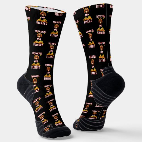 Thankful Blessed 23 US Maple November Thanksgiving Socks