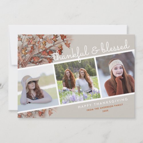 Thankful  Blessed  3 Photos Happy Thanksgiving Holiday Card