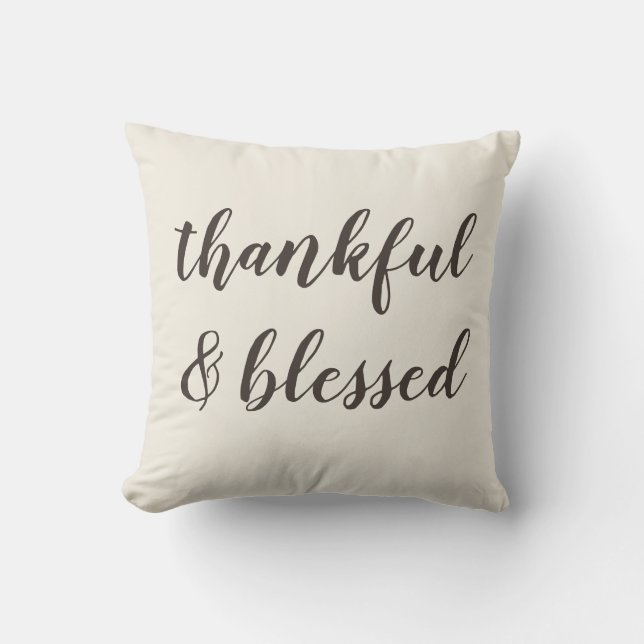 Thankful Blessed Autumn Halloween Throw Pillow (Front)
