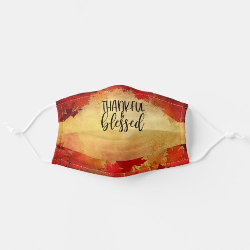 Thankful  Blessed Autumn Leaves Adult Cloth Face Mask