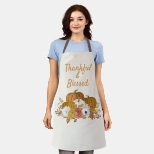 Thankful Blessed Autumn Orange White Pumpkins Apron
