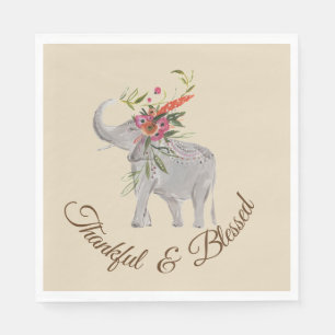 Thankful Blessed Elephant Thanksgiving Napkins