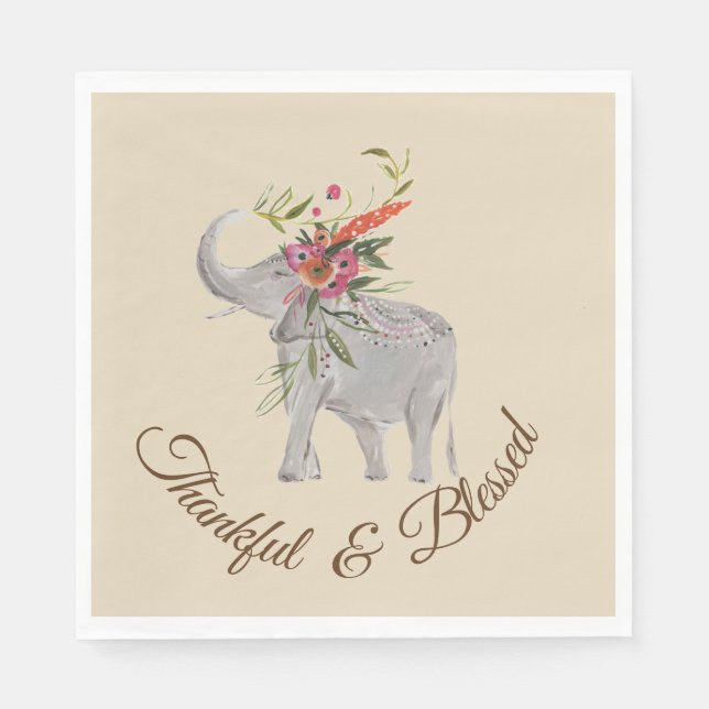 Thankful Blessed Elephant Thanksgiving Napkins (Front)