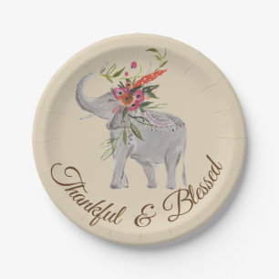 Thankful & Blessed Elephant Thanksgiving Paper Plates