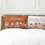 Thankful & Blessed Fall Foliage & Flowers Orange Lumbar Pillow<br><div class="desc">Fall in love with the perfect combination of beautiful fall foliage, autumn flowers, and festive dried leaves, with our fall-style thankful and blessed cozy chic home decor lumbar pillow. Our design features stylish "Blessed" & "Thankful" displayed in elegant script and serif typography combination. Transform your space into a cozy sanctuary...</div>