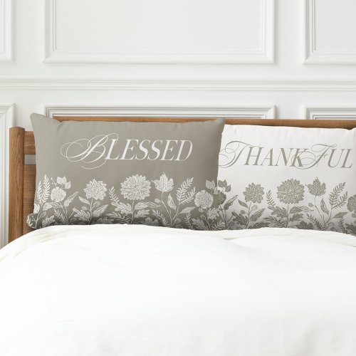 Thankful  Blessed Fall Foliage  Flowers Sage Lumbar Pillow