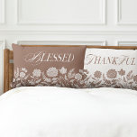 Thankful & Blessed Fall Foliage & Flowers taupe Lumbar Pillow<br><div class="desc">Fall in love with the perfect combination of beautiful fall foliage, autumn flowers, and festive dried leaves, with our fall-style thankful and blessed cozy chic home decor lumbar pillow. Our design features stylish "Blessed" & "Thankful" displayed in elegant script and serif typography combination. Transform your space into a cozy sanctuary...</div>