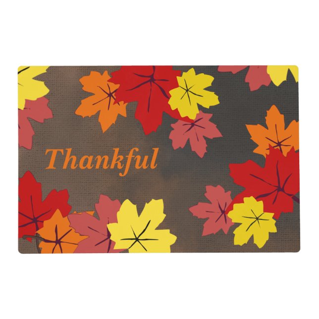 Thankful Blessed Fall Maple Tree Leaves Brown Placemat (Front)