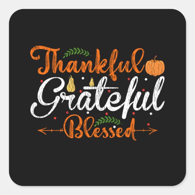 Thankful Blessed Family Kids Matching Thanksgiving Square Sticker (Front)