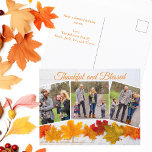 Thankful Blessed Family Photo Collage Thanksgiving Postcard<br><div class="desc">This beautiful,  modern Thanksgiving family photo postcard features a 3 photograph collage under the words thankful and blessed. This elegant autumn leaf photograph with trendy white wood behind the leaves is a chic holiday card to decorate with pictures of your kids.</div>