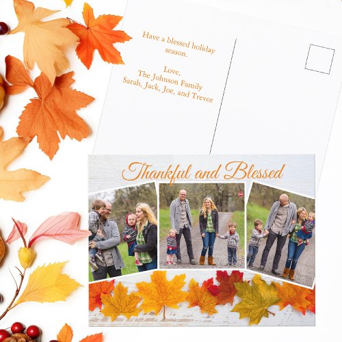 Thankful Blessed Family Photo Collage Thanksgiving Postcard