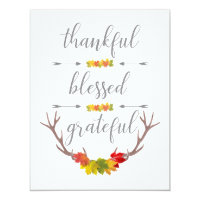Thankful Blessed Grateful Fall Antler Thanksgiving Card