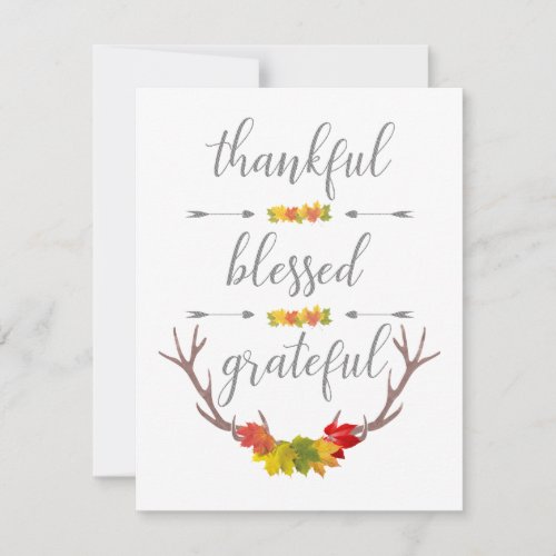 Thankful Blessed Grateful Fall Antler Thanksgiving Holiday Card