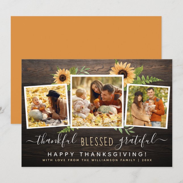 Thankful Blessed Grateful | Family Thanksgiving Invitation (Front/Back)