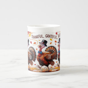 Thankful Blessed Grateful Happy Thanksgiving Bone China Mug