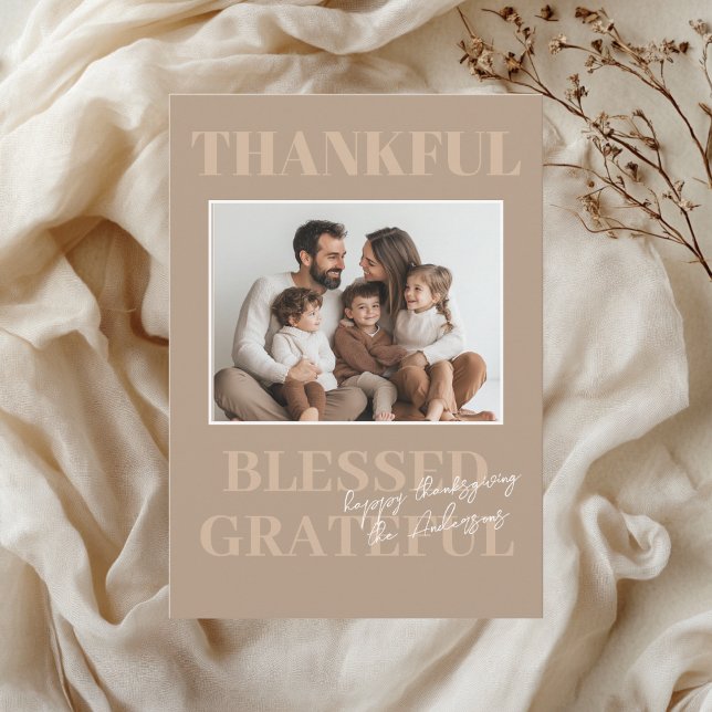 Thankful Blessed Grateful Neutral Thanksgiving  Invitation (Creator Uploaded)