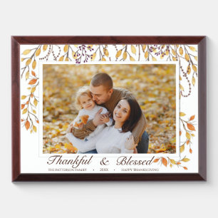 Thankful & Blessed Happy Thanksgiving Fall Foliage Award Plaque