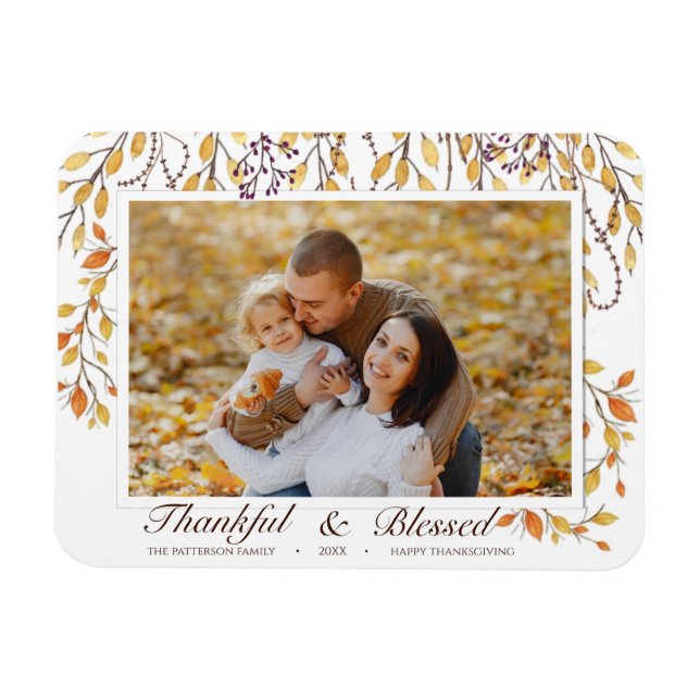 Thankful & Blessed Happy Thanksgiving Fall Foliage Magnet (Horizontal)
