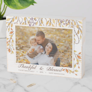 Thankful & Blessed Happy Thanksgiving Fall Foliage Wooden Box Sign