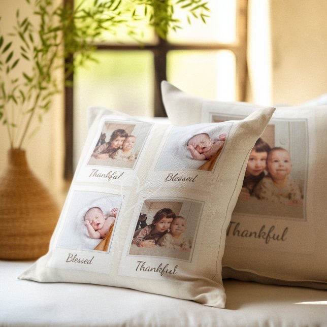 Thankful & Blessed Polaroid Photo | Custom Gift Throw Pillow (Creator Uploaded)
