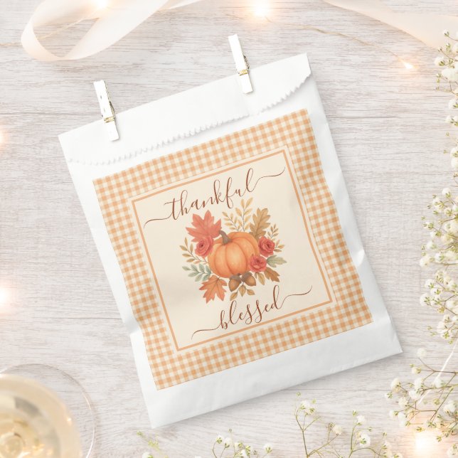 Thankful & Blessed Pumpkin | Fall Thanksgiving  Favor Bag (Clipped)