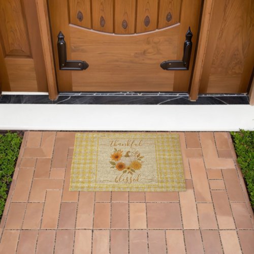 Thankful & Blessed Pumpkin | Fall Thanksgiving  Fiber Doormat