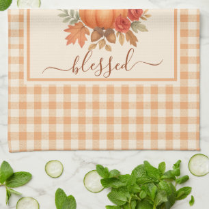 Thankful & Blessed Pumpkin   Fall Thanksgiving  Kitchen Towel