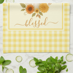 Thankful & Blessed Pumpkin Fall Thanksgiving Kitchen Towel