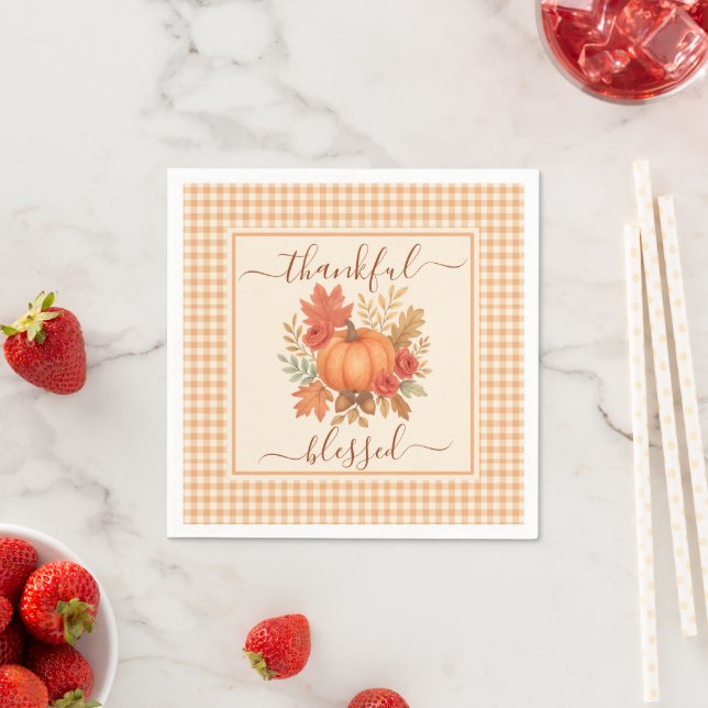Thankful & Blessed Pumpkin | Fall Thanksgiving  Napkins (Insitu)